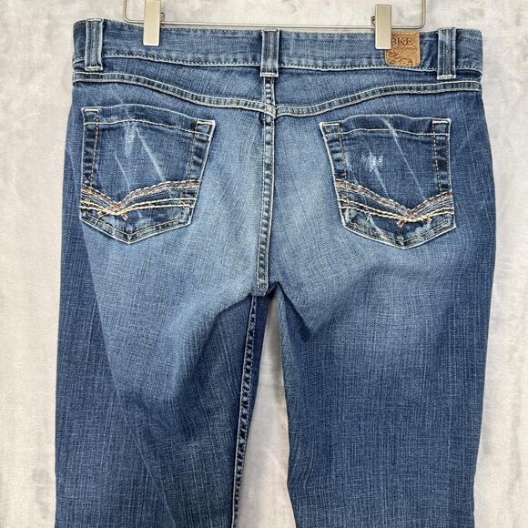 BKE Culture Stretch Jeans Womens 32x33.5 Blue Denim Bootcut Mid Rise Distressed - Picture 4 of 13
